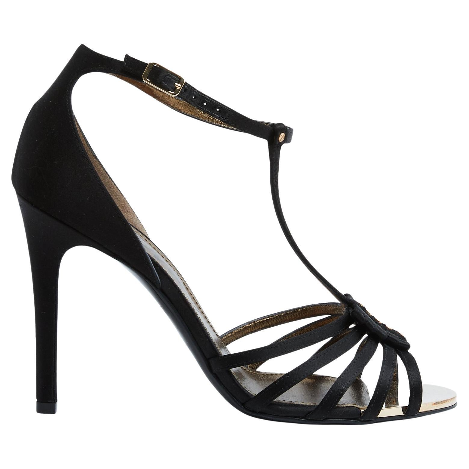 Lanvin Escarpins Sandales EU38 Black Satin Heels Pumps Sandals UK5 US7.5 New For Sale