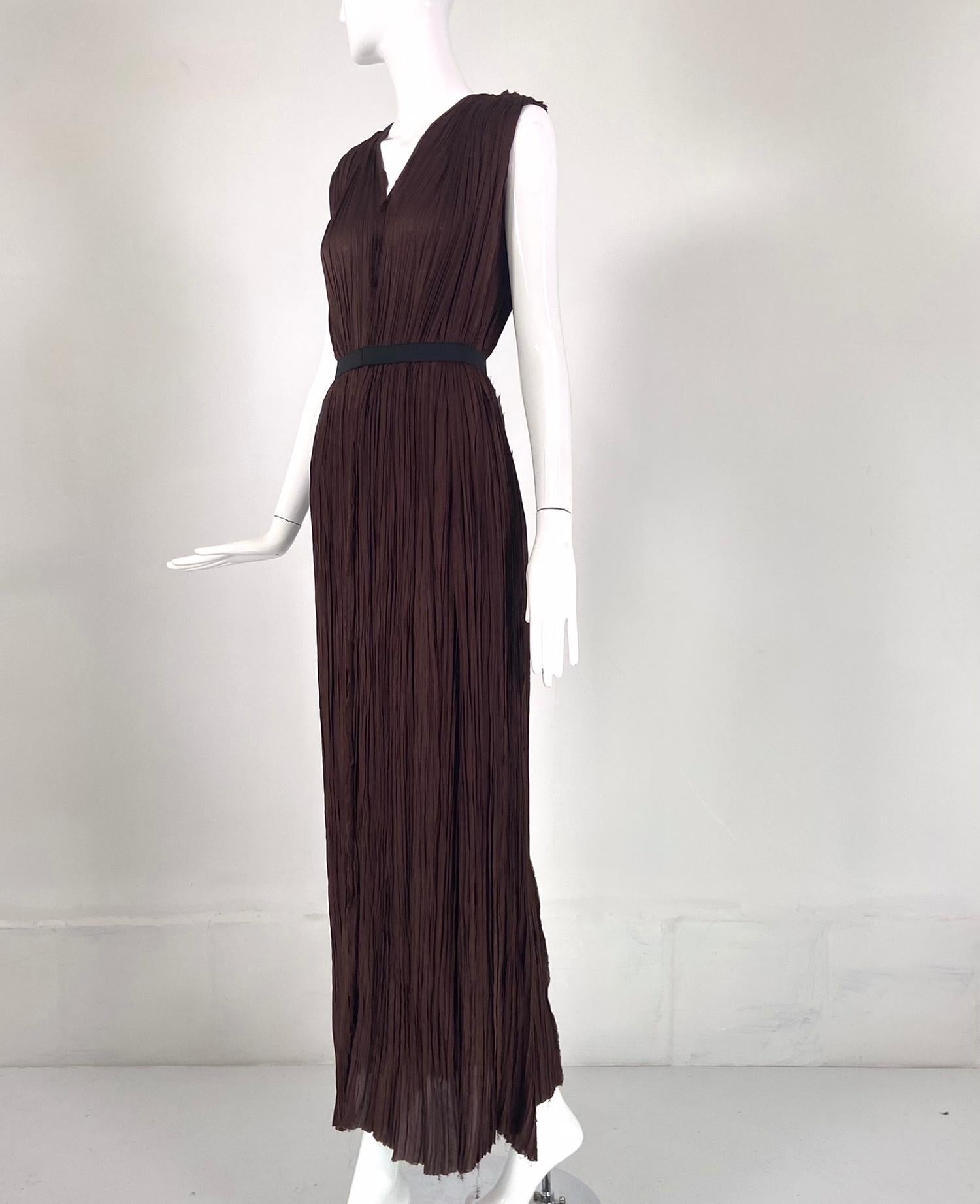 Lanvin Ete' 2005 Fortuny Pleated V Neck Maxi Dress Chocolate Brown Alber Elbaz 4