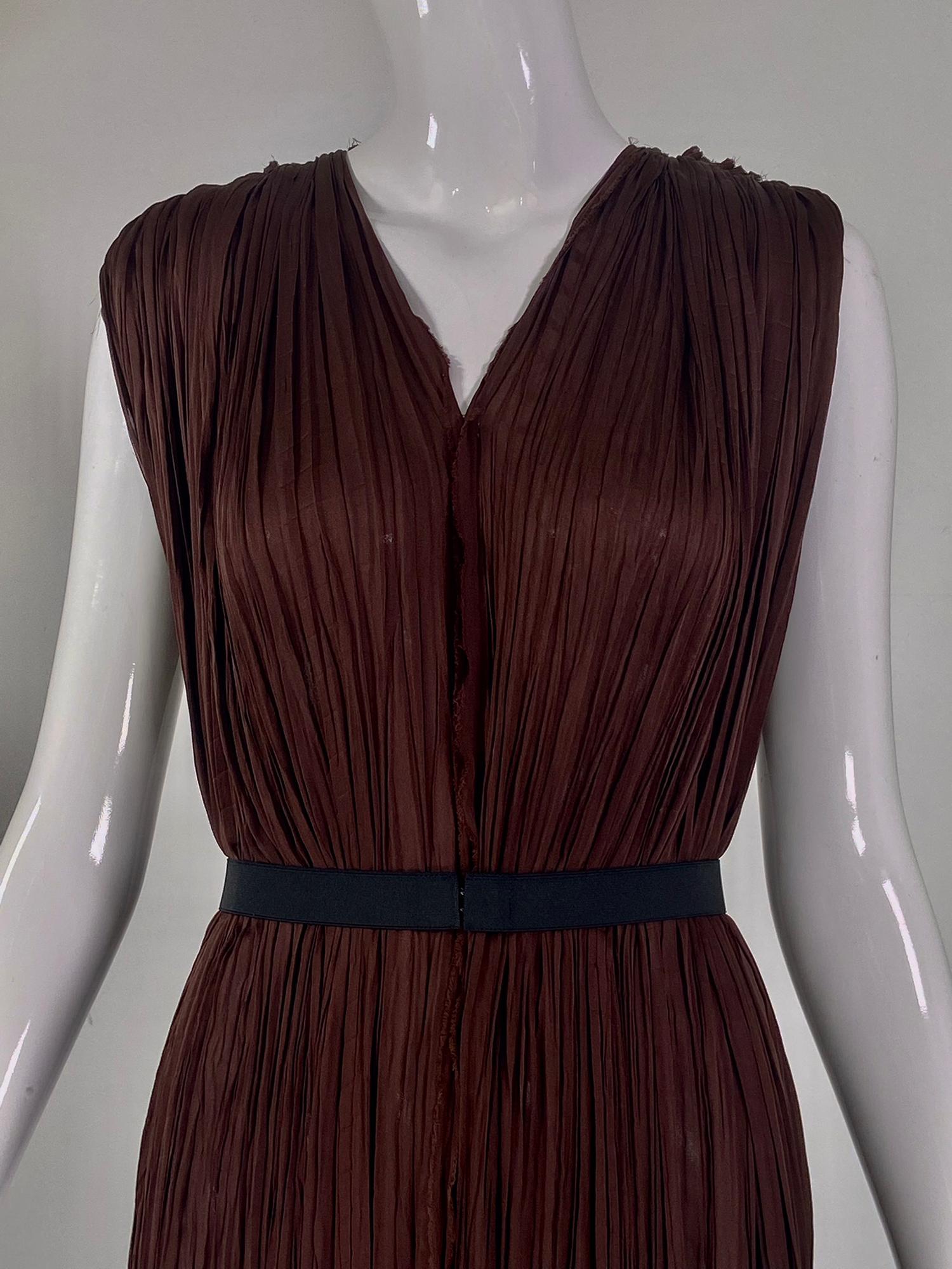 Lanvin Ete' 2005 Fortuny Pleated V Neck Maxi Dress Chocolate Brown Alber Elbaz 5