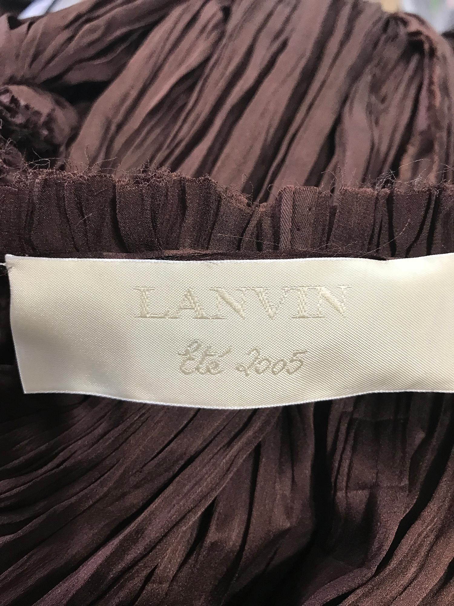 Lanvin Ete' 2005 Fortuny Pleated V Neck Maxi Dress Chocolate Brown Alber Elbaz 6