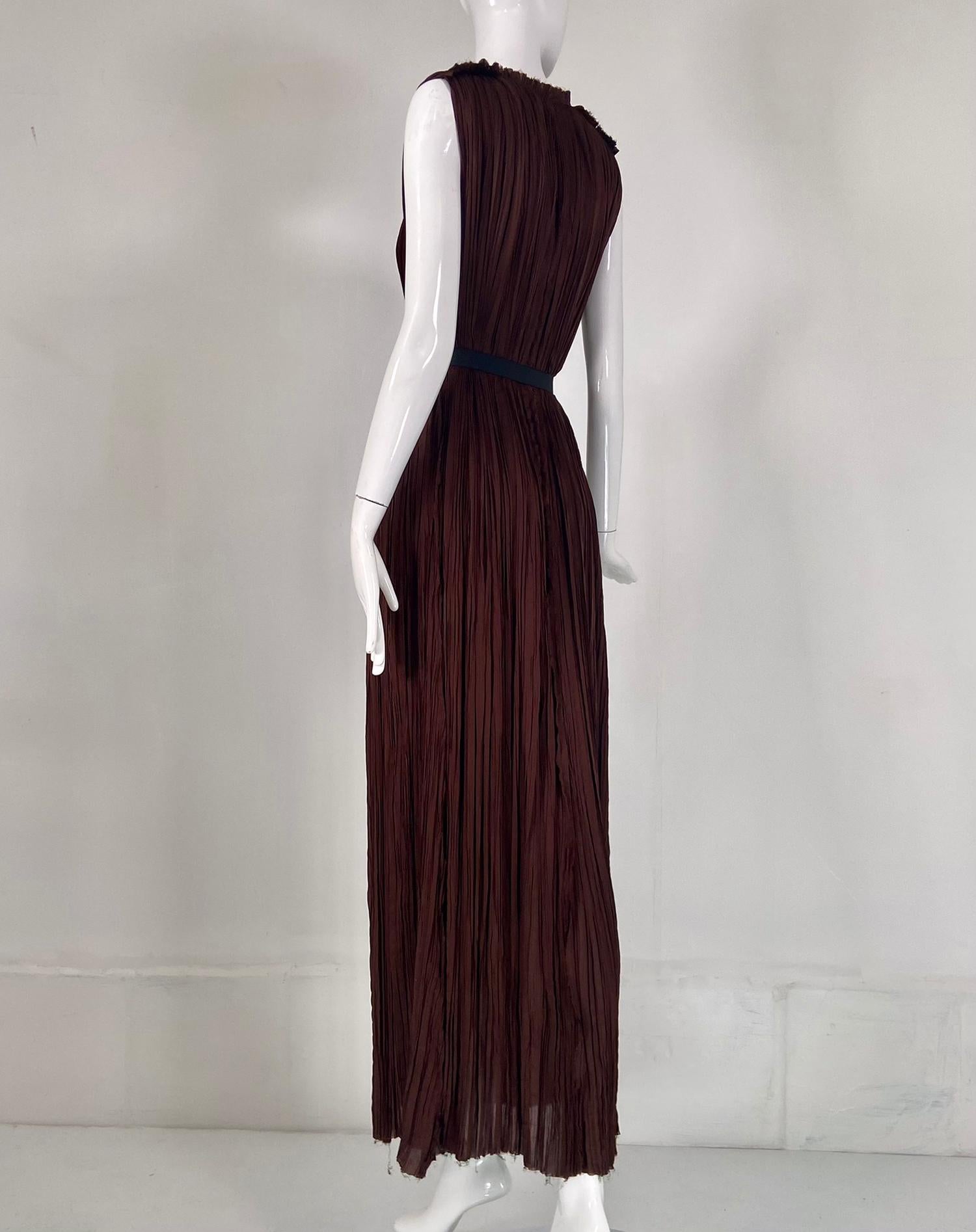Lanvin Ete' 2005 Fortuny Pleated V Neck Maxi Dress Chocolate Brown Alber Elbaz 1