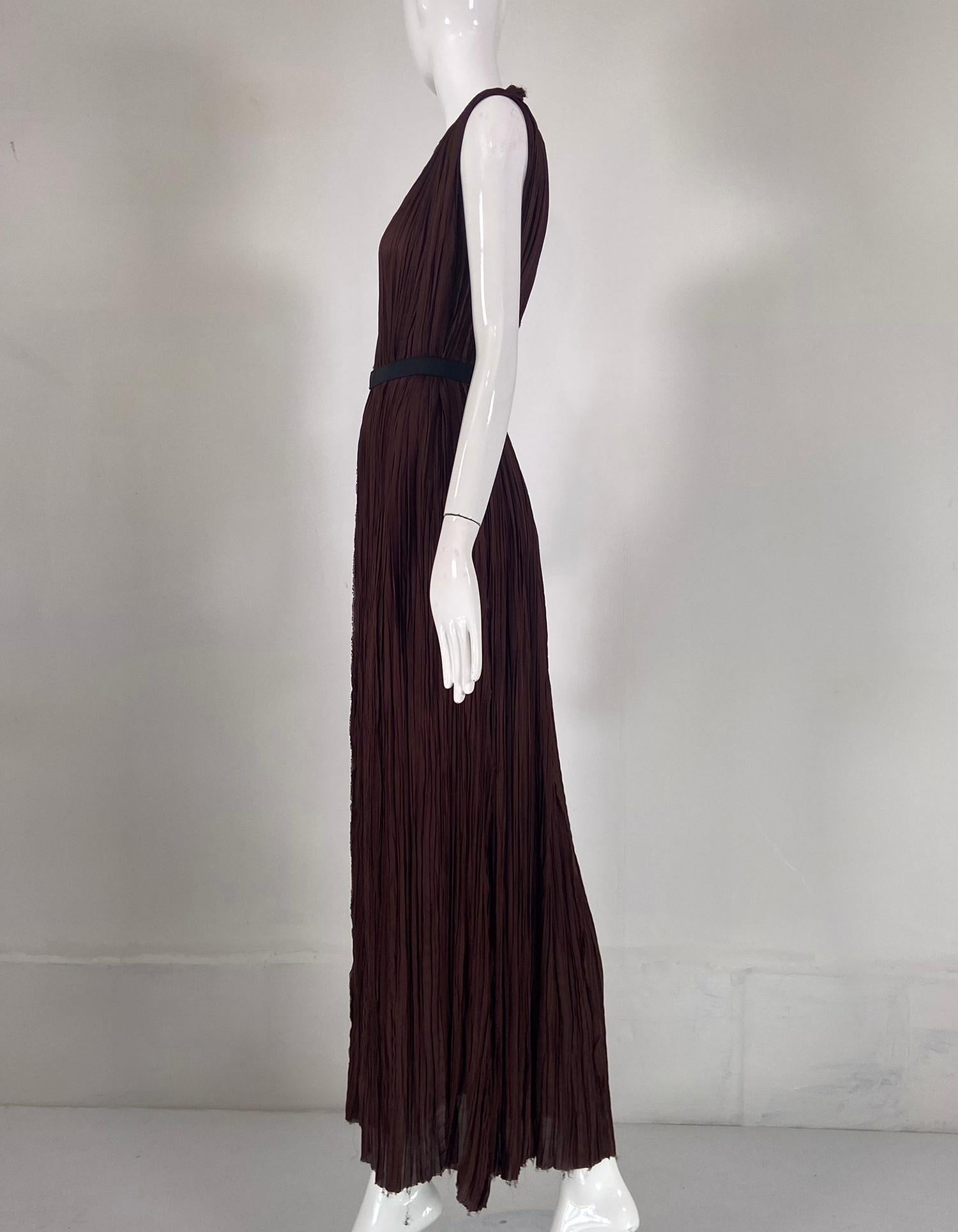 Lanvin Ete' 2005 Fortuny Pleated V Neck Maxi Dress Chocolate Brown Alber Elbaz 2