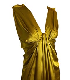 Lanvin F/W Golden Chartreuse Silk Charmeuse Ruched Mini Dress, 2007s