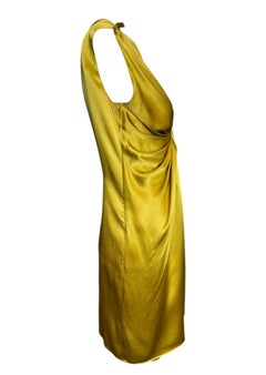 Lanvin F/W Golden Chartreuse Silk Charmeuse Ruched Mini Dress, 2007s