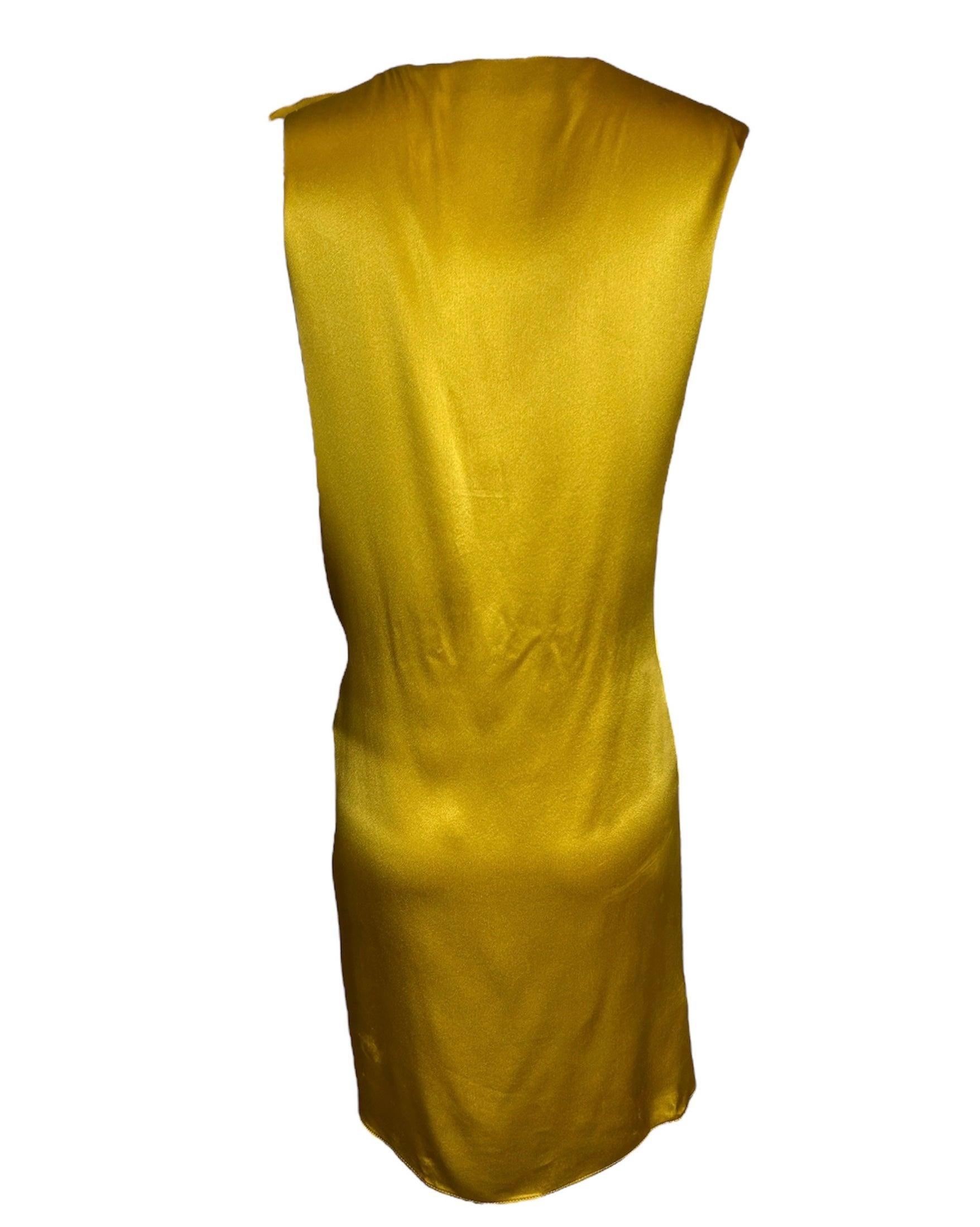 Lanvin F/W Mini Vestido Acampanado de Seda Charmeuse Dorada, 2007s Marrón en venta