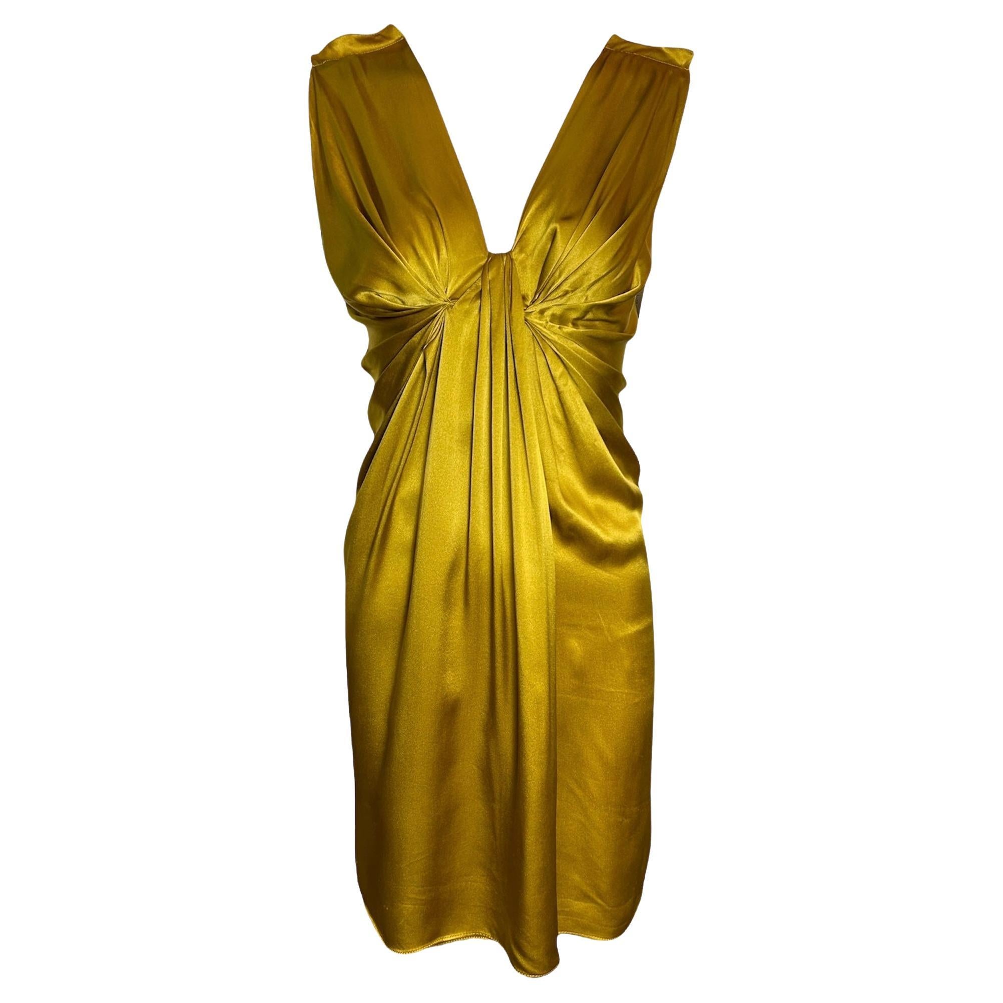 Lanvin F/W Mini Vestido Acampanado de Seda Charmeuse Dorada, 2007s en venta