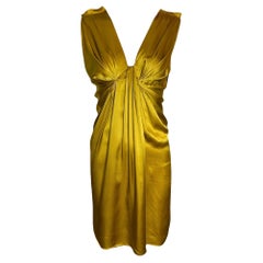 Lanvin F/W Mini Vestido Acampanado de Seda Charmeuse Dorada, 2007s