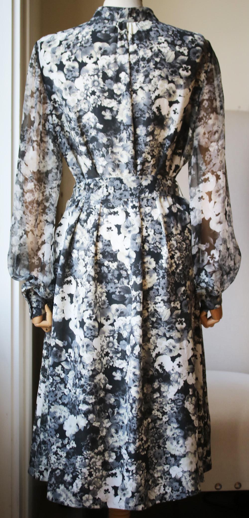 Black Lanvin Floral-Print Silk-Chiffon Dress