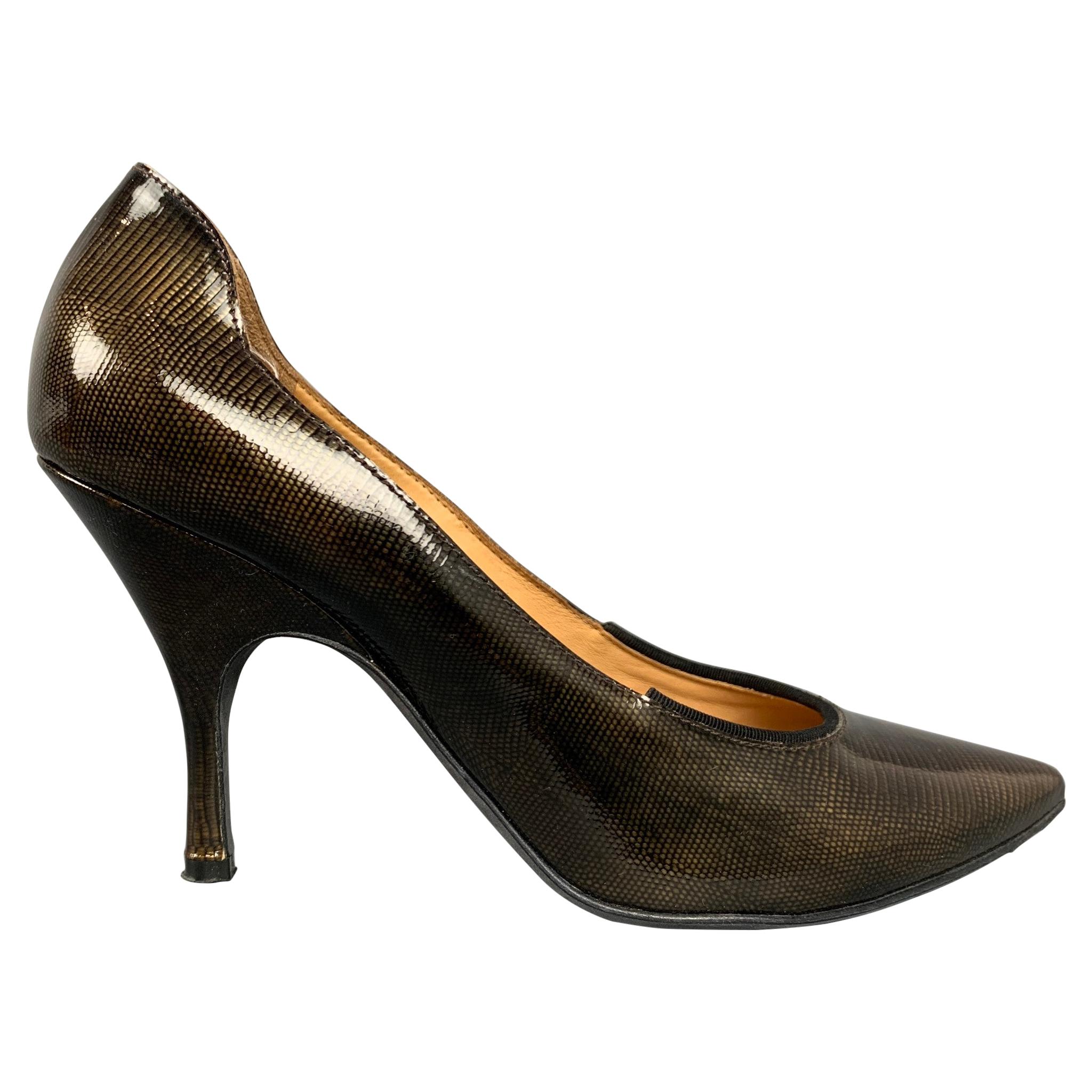 LANVIN for H&M Size 8 Bronze & Black Textured Patent Leather Pumps