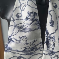 Lanvin Foulard in Seta con Stampa Gatti e Catene su Base Avorio, nuovo