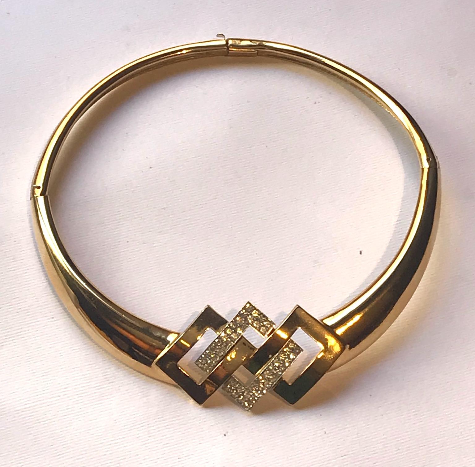 Modern Lanvin France Gold & Rhinestone 1970s Collar Necklace