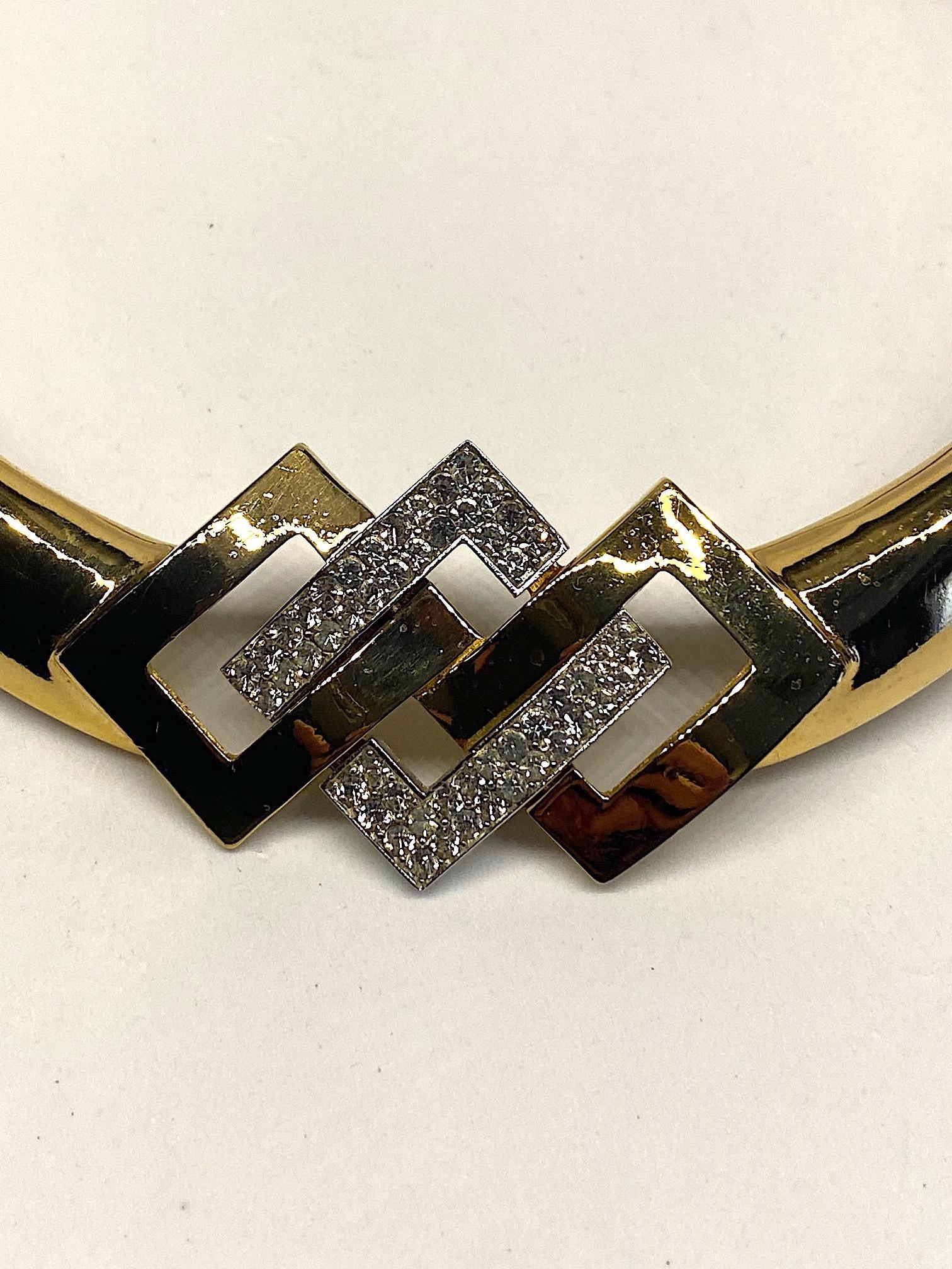 Lanvin France Gold & Rhinestone 1970s Collar Necklace 3