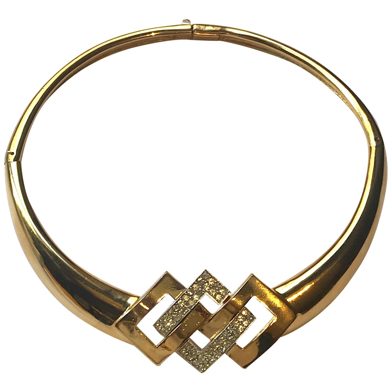Lanvin France Gold & Rhinestone 1970s Collar Necklace