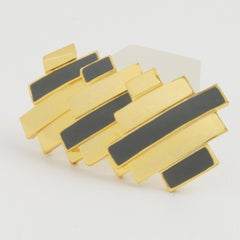 Lanvin Geometric Brooch Gilded Metal and Gray Enamel