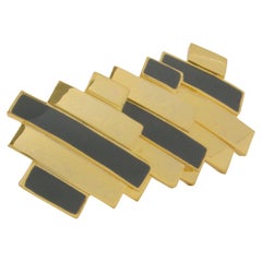 Lanvin Geometric Brooch Gilded Metal and Gray Enamel