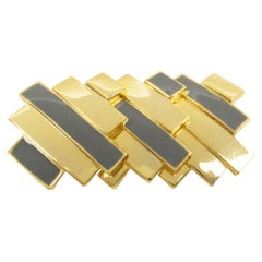 Lanvin Geometric Brooch Gilded Metal and Gray Enamel