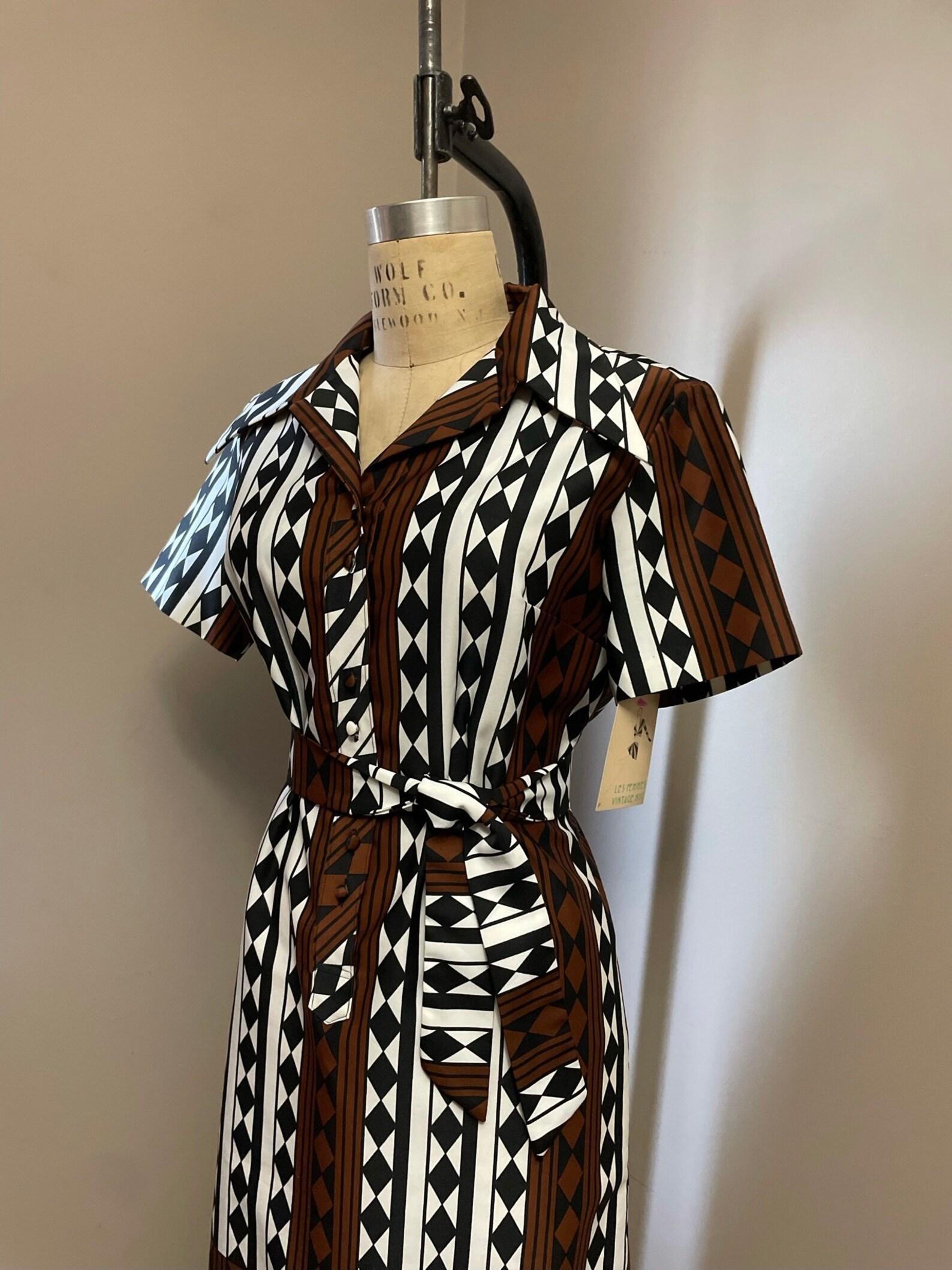 Lanvin Vestido Estampado Geométrico, Circa 1970s en Excelente estado para la venta en Brooklyn, NY