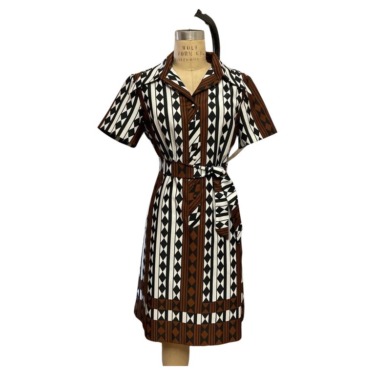 lanvin shirt dress 70s LANVIN Paris Op Art Shirt Dress, Mod Dagger Collar