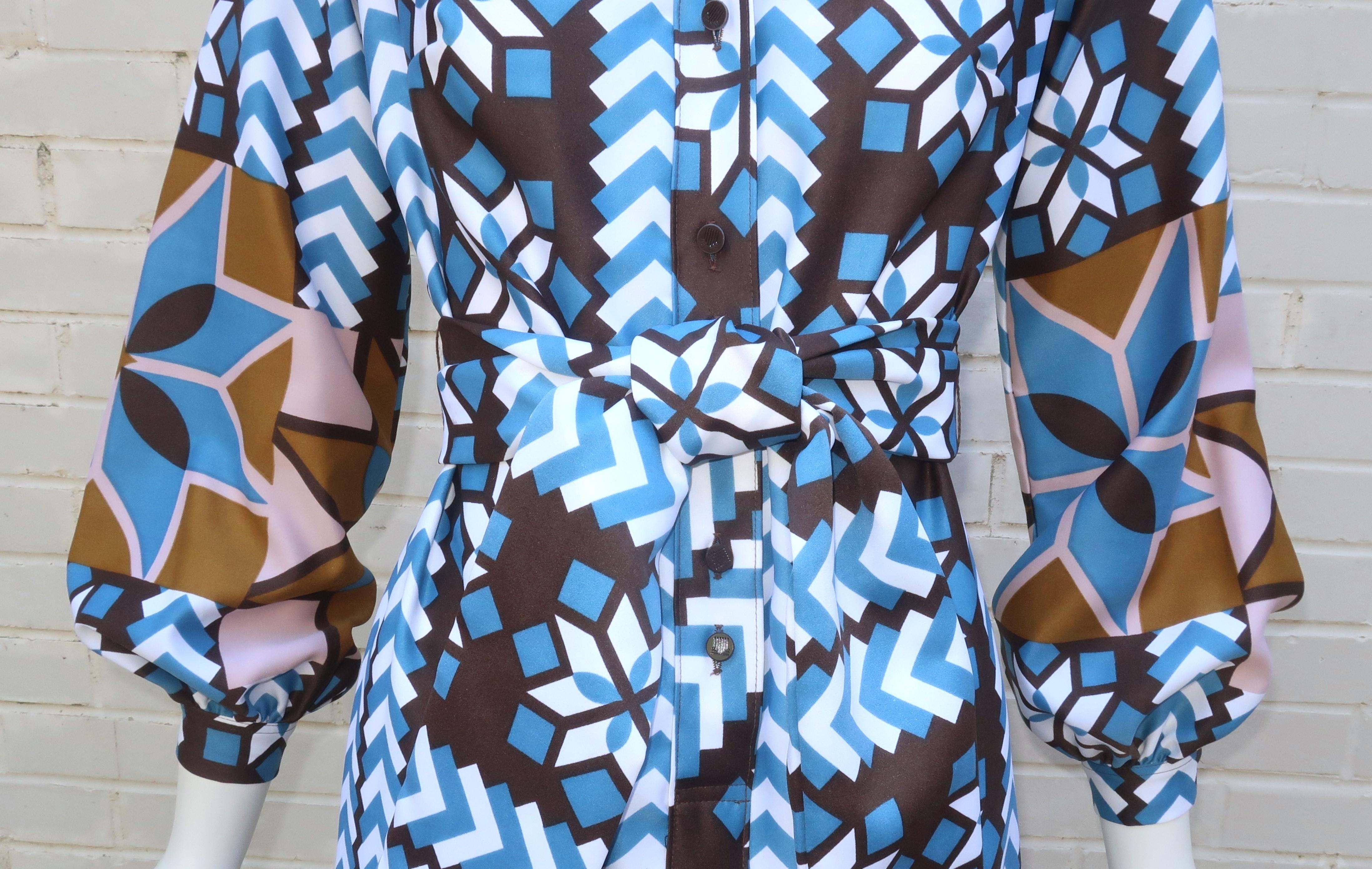 Lanvin Geometric Print Maxi Shirt Dress, 1970's 5
