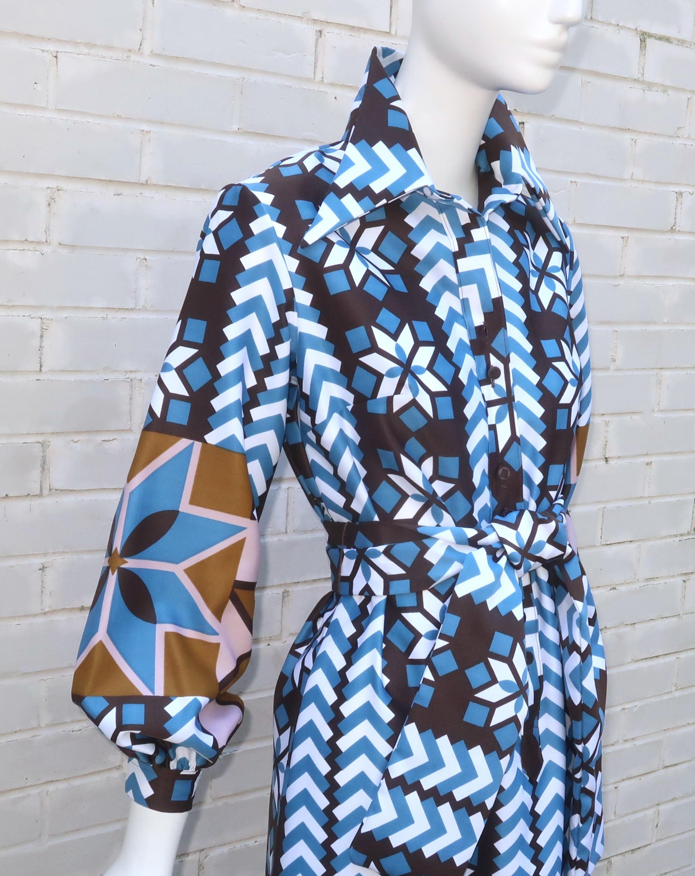 Purple Lanvin Geometric Print Maxi Shirt Dress, 1970's