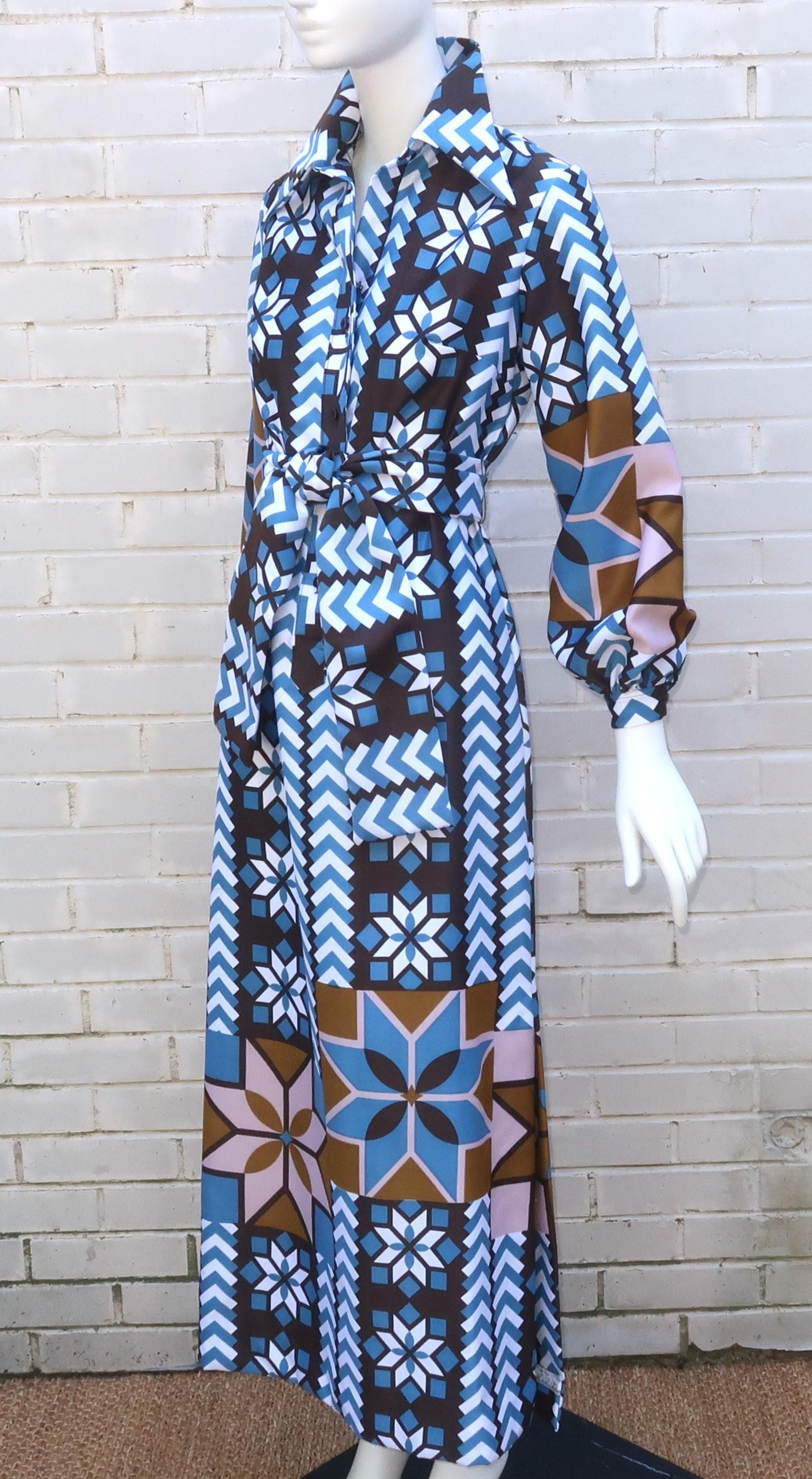 Women's Lanvin Geometric Print Maxi Shirt Dress, 1970's