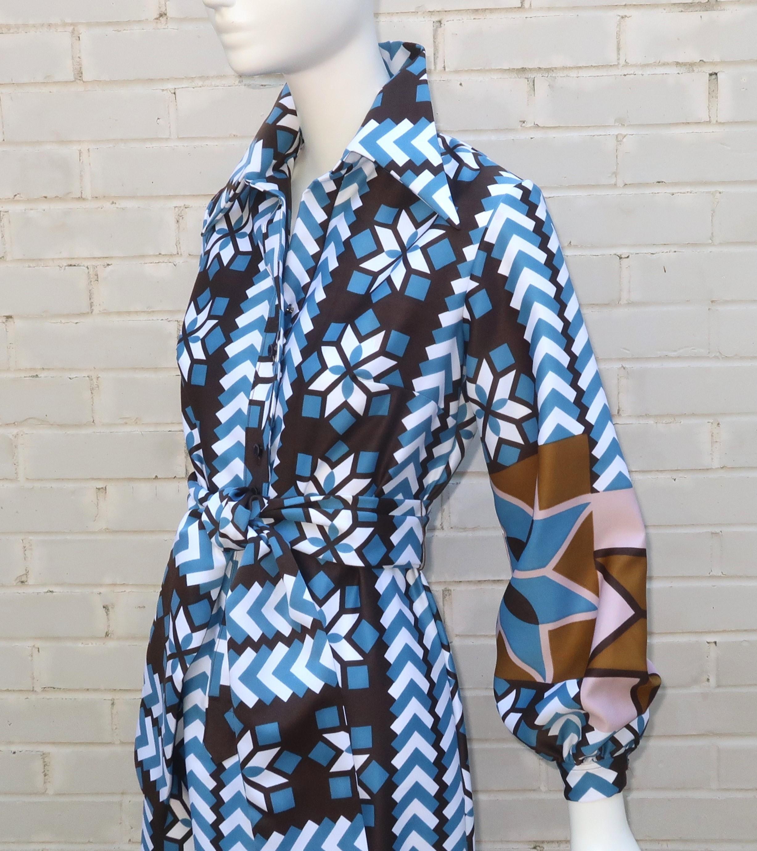 Lanvin Geometric Print Maxi Shirt Dress, 1970's 1