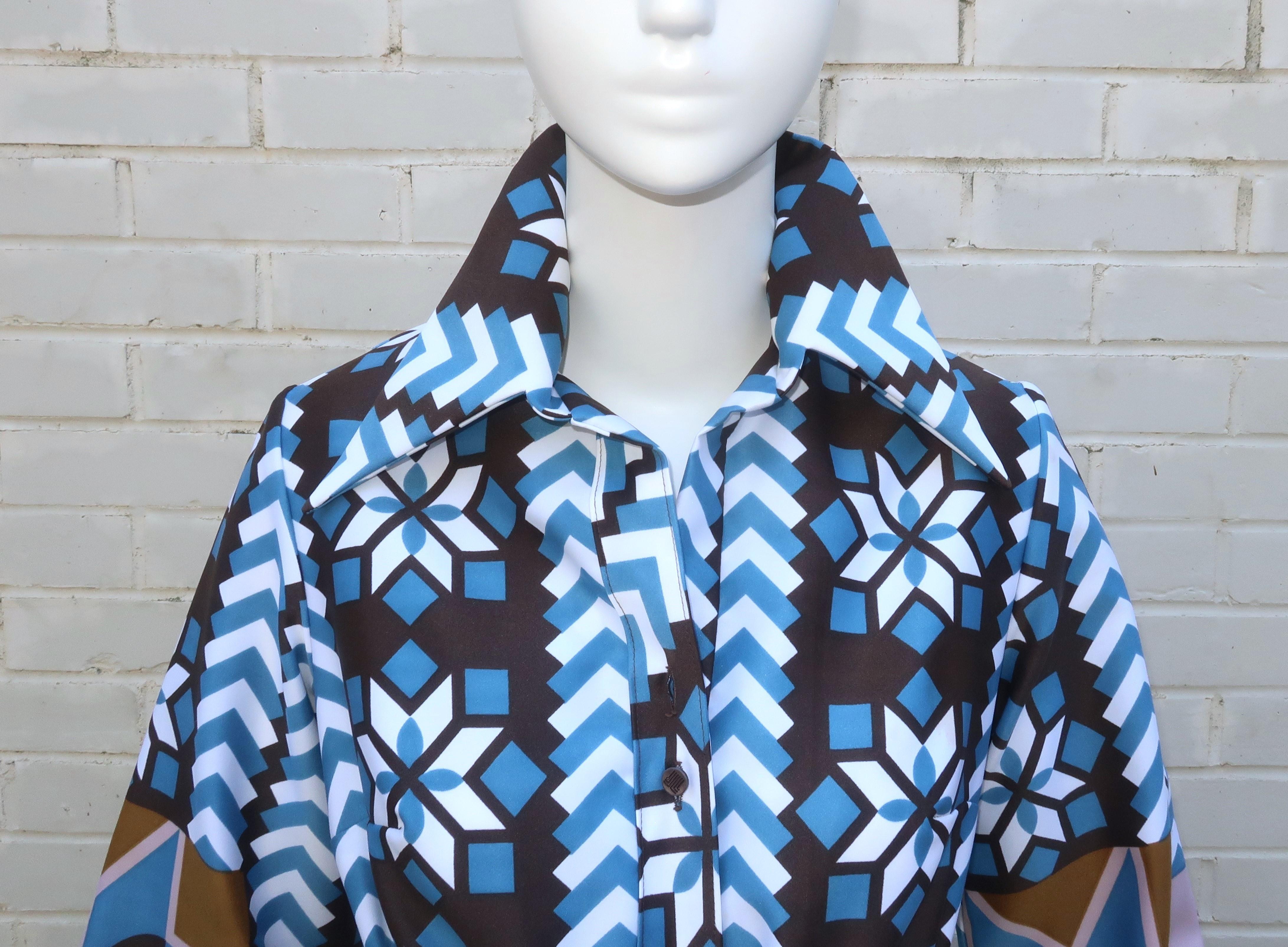 Lanvin Geometric Print Maxi Shirt Dress, 1970's 3