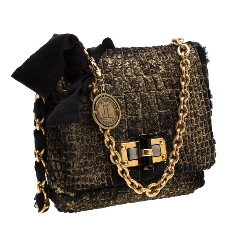 Lanvin Gold/Black Calfhair Mini Happy Crossbody Bag In Good Condition In Dubai, Al Qouz 2