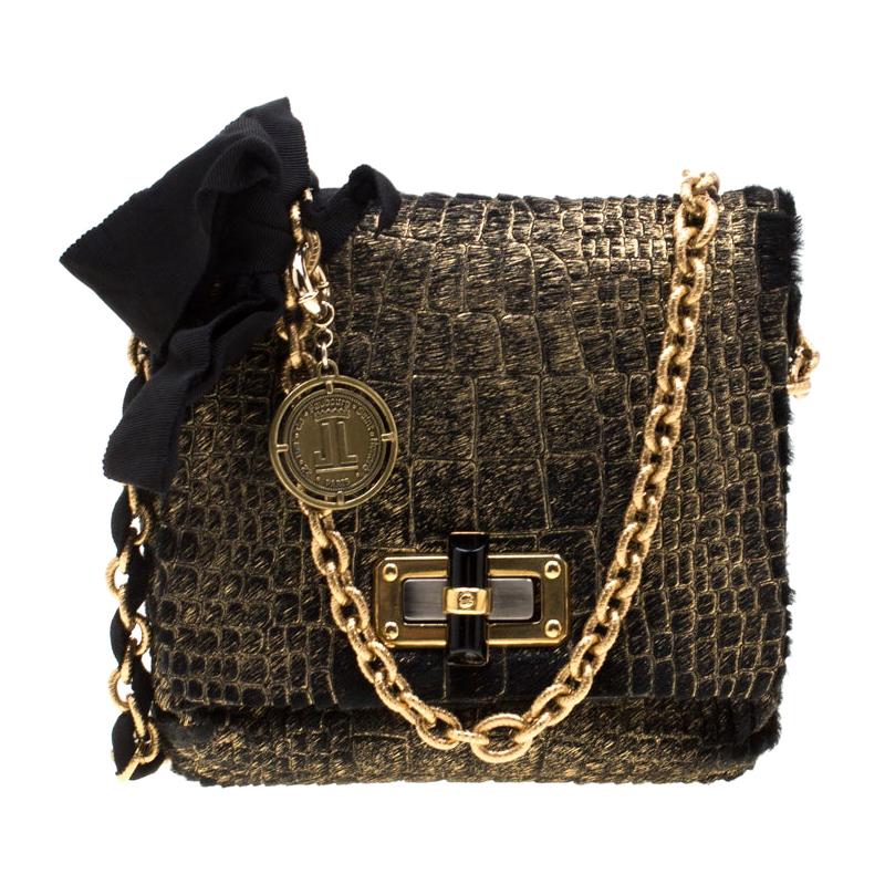 Lanvin Gold/Black Calfhair Mini Happy Crossbody Bag