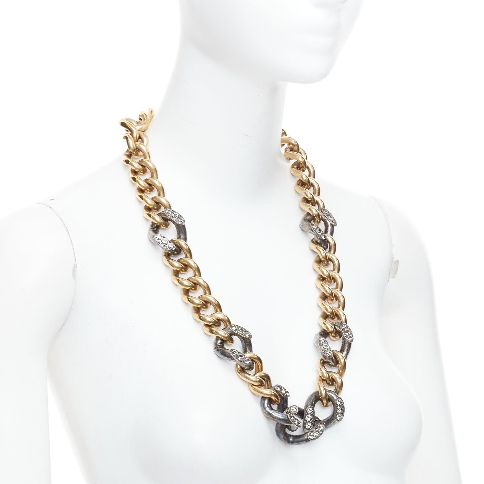 LANVIN gold bronze crystal embellished giant curb necklace In Good Condition For Sale In Hong Kong, NT