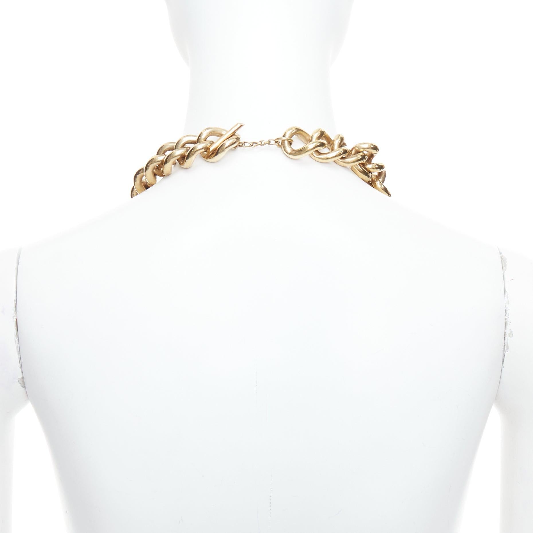 LANVIN gold bronze crystal embellished giant curb necklace For Sale 1