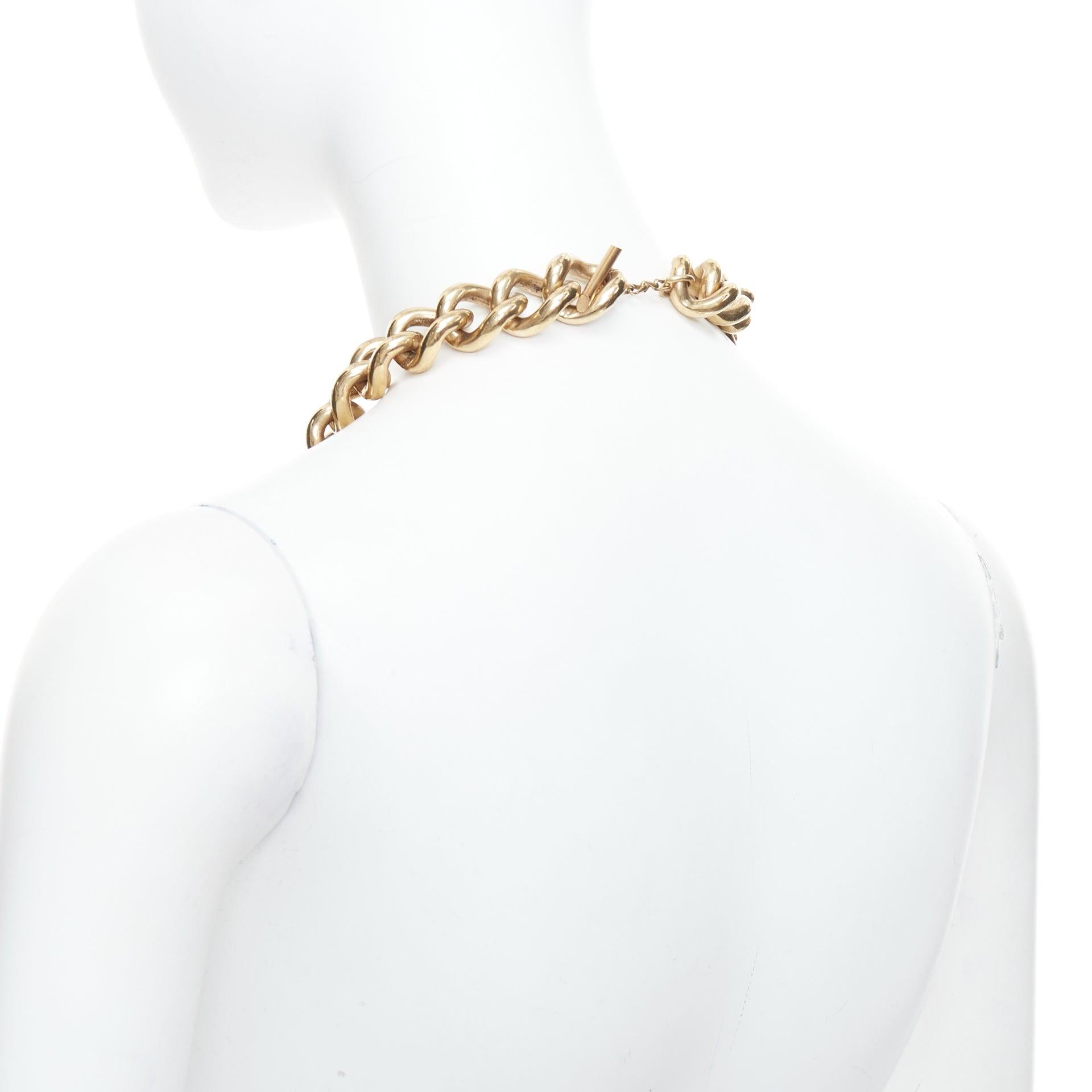 LANVIN gold bronze crystal embellished giant curb necklace For Sale 2