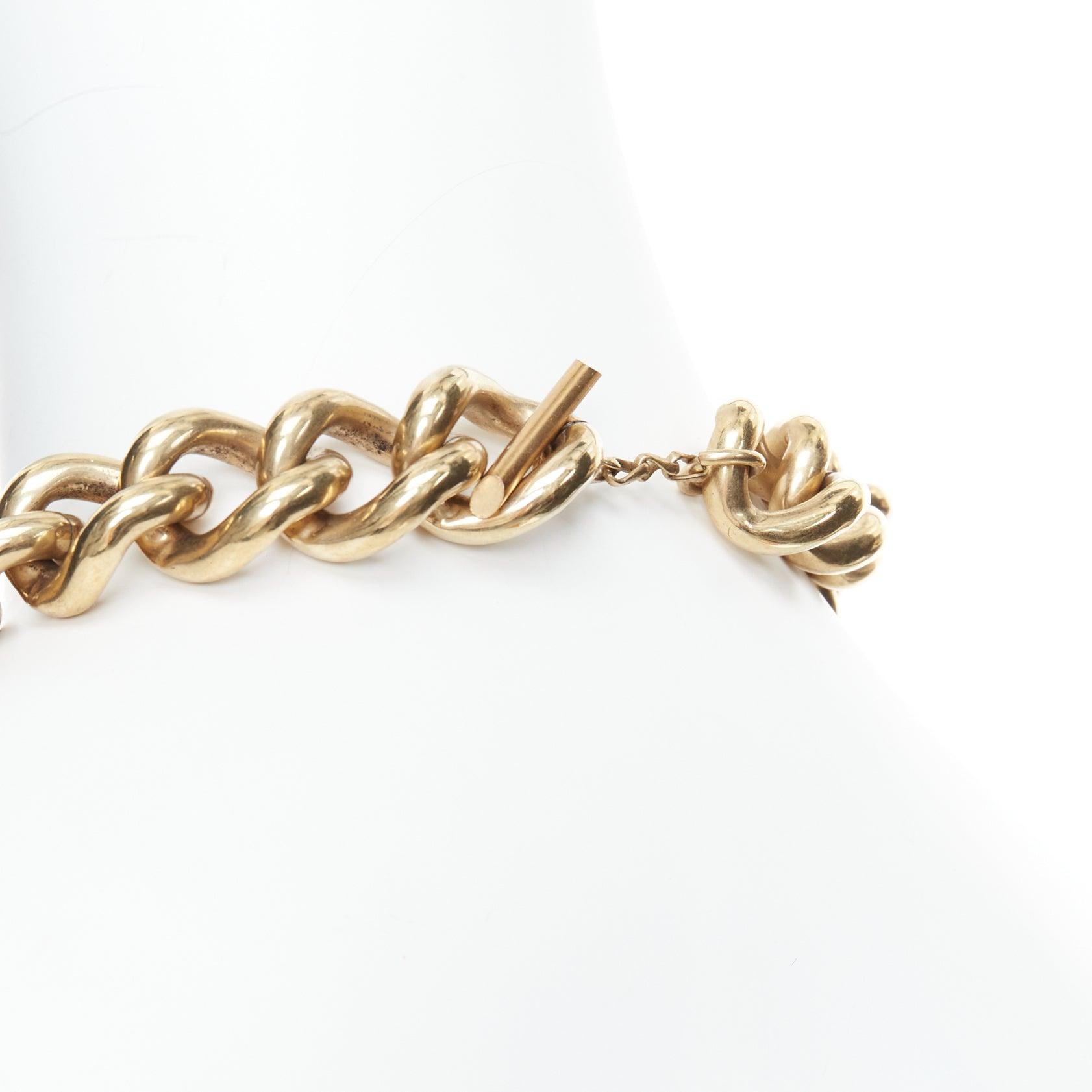 LANVIN gold bronze crystal embellished giant curb necklace For Sale 3