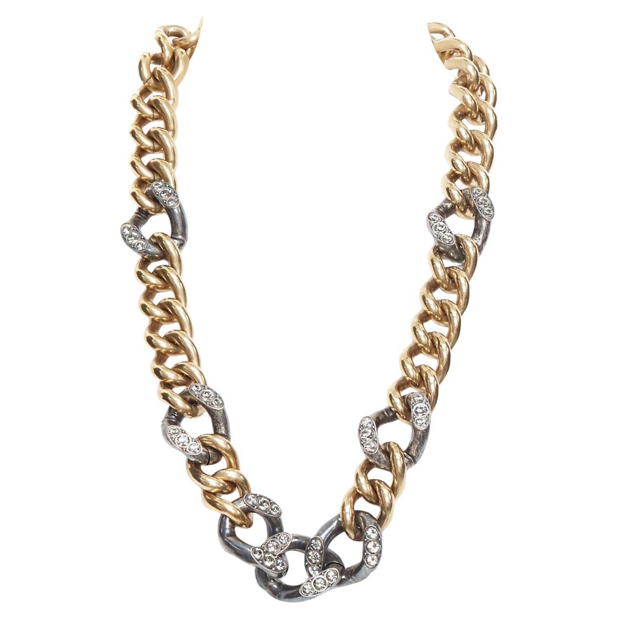 LANVIN gold bronze crystal embellished giant curb necklace For Sale