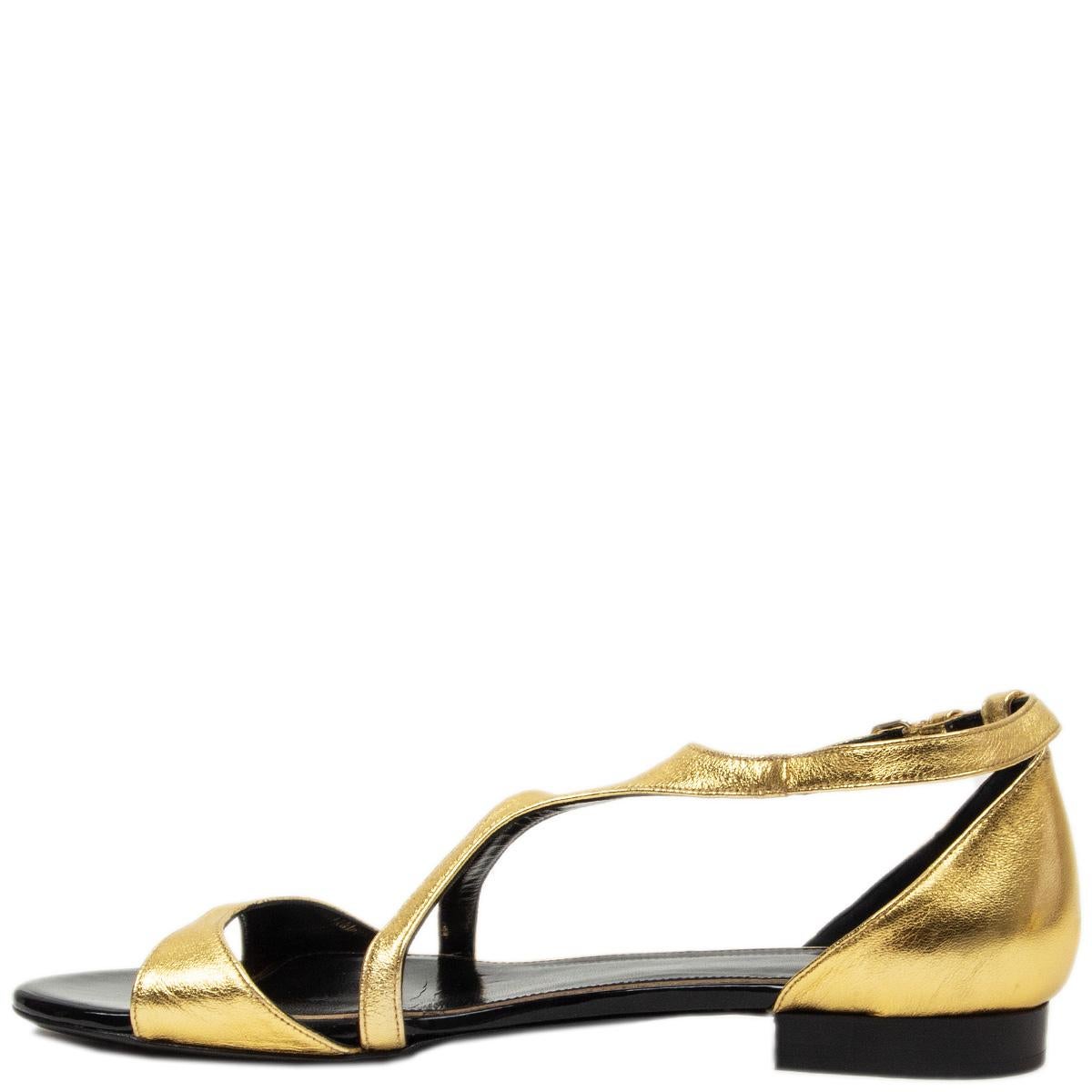 Gold LANVIN gold leather Strap Sandals Shoes 39 For Sale