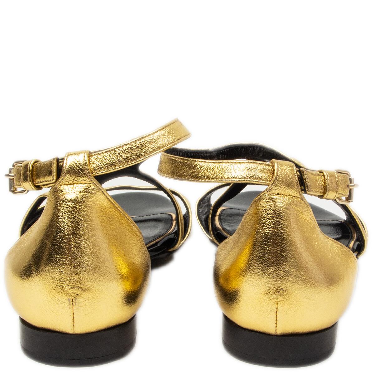 LANVIN gold leather Strap Sandals Shoes 39 In Excellent Condition For Sale In Zürich, CH