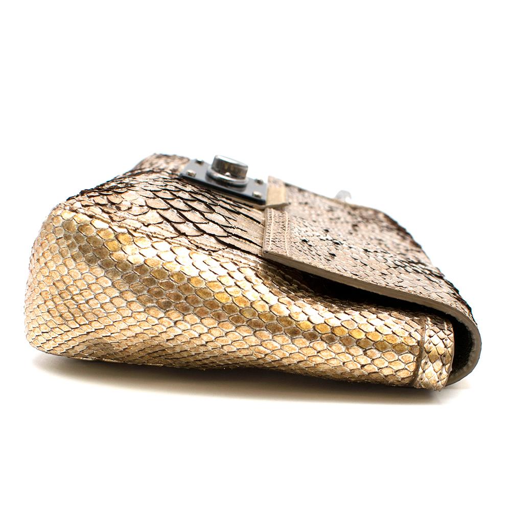 Brown Lanvin Gold Python Leather Wristlet Clutch 10cm For Sale