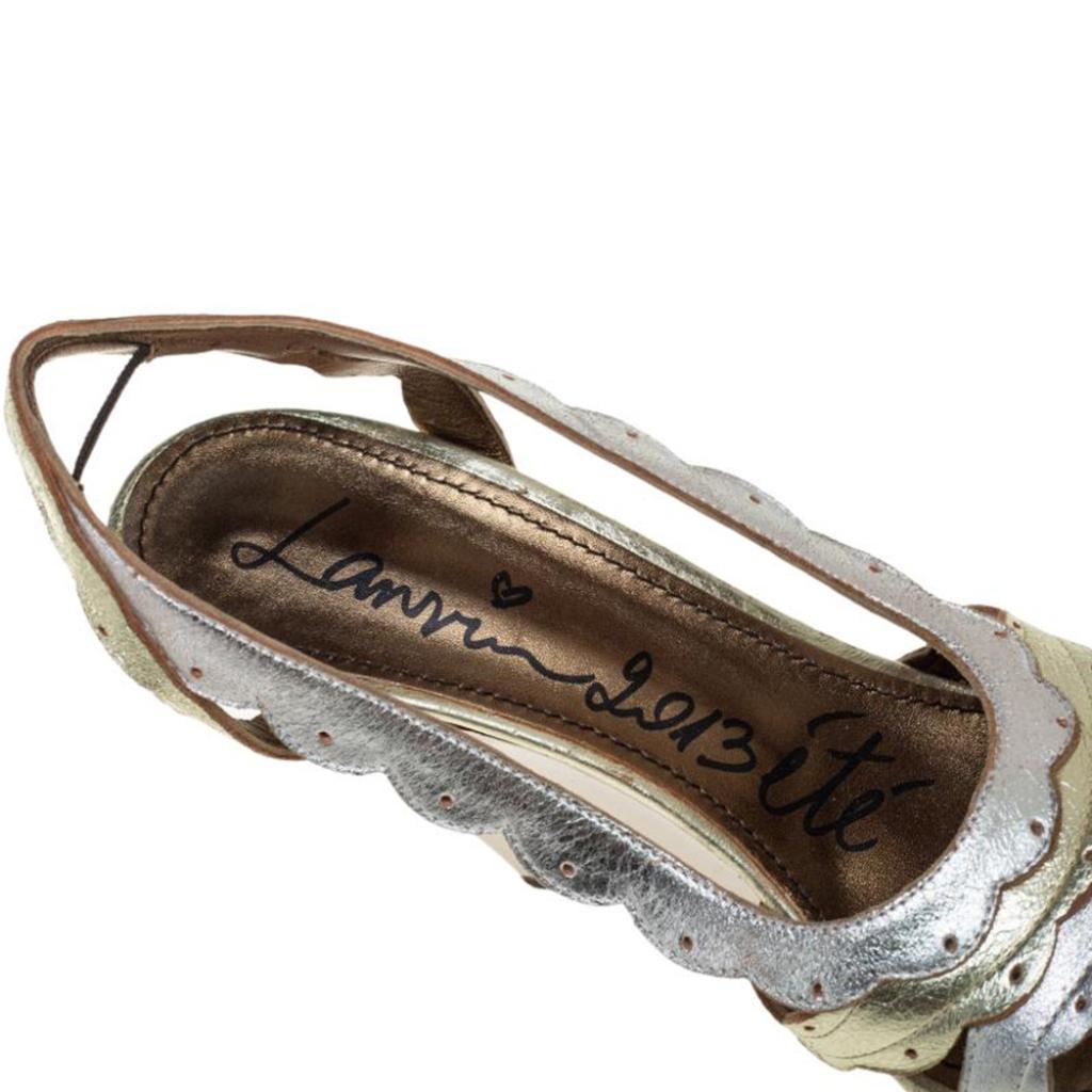 Lanvin Gold/Silver Leather Slingback Wedge Sandals Size 38 1