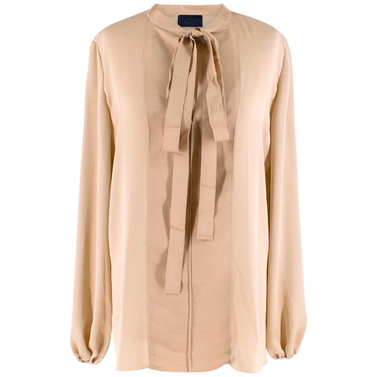Lanvin Gold Textured Pussy Bow Blouse - Size S For Sale