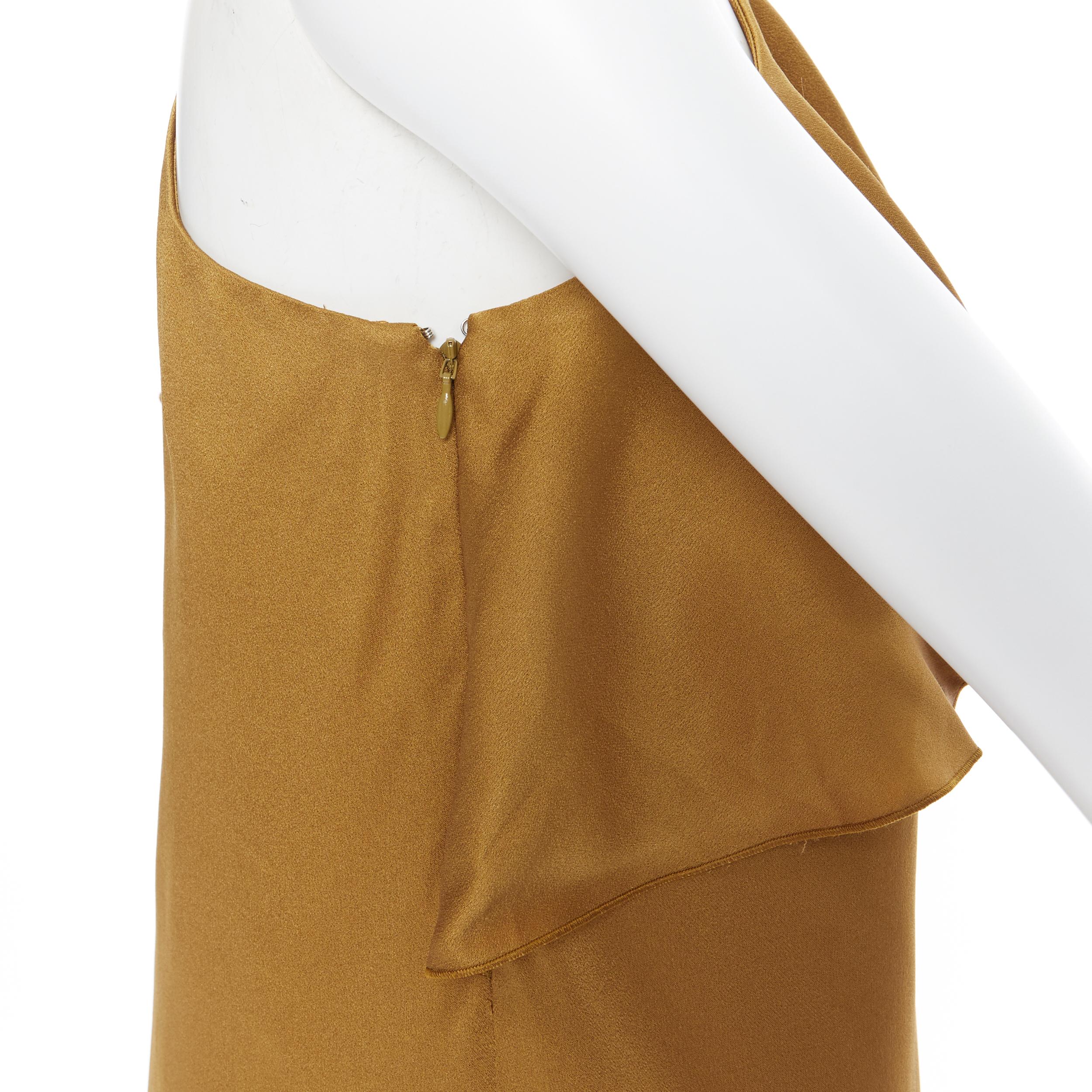 LANVIN gold viscose acetate layered one shoulder evening top FR36 XS 1