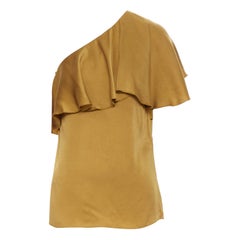 LANVIN gold viscose acetate layered one shoulder evening top FR36 XS