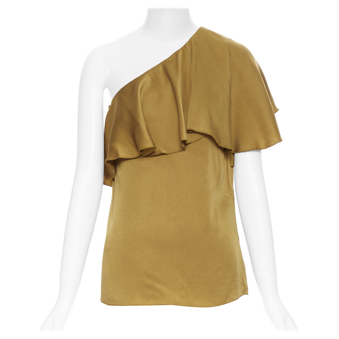 LANVIN gold viscose acetate layered one shoulder evening top FR36 XS