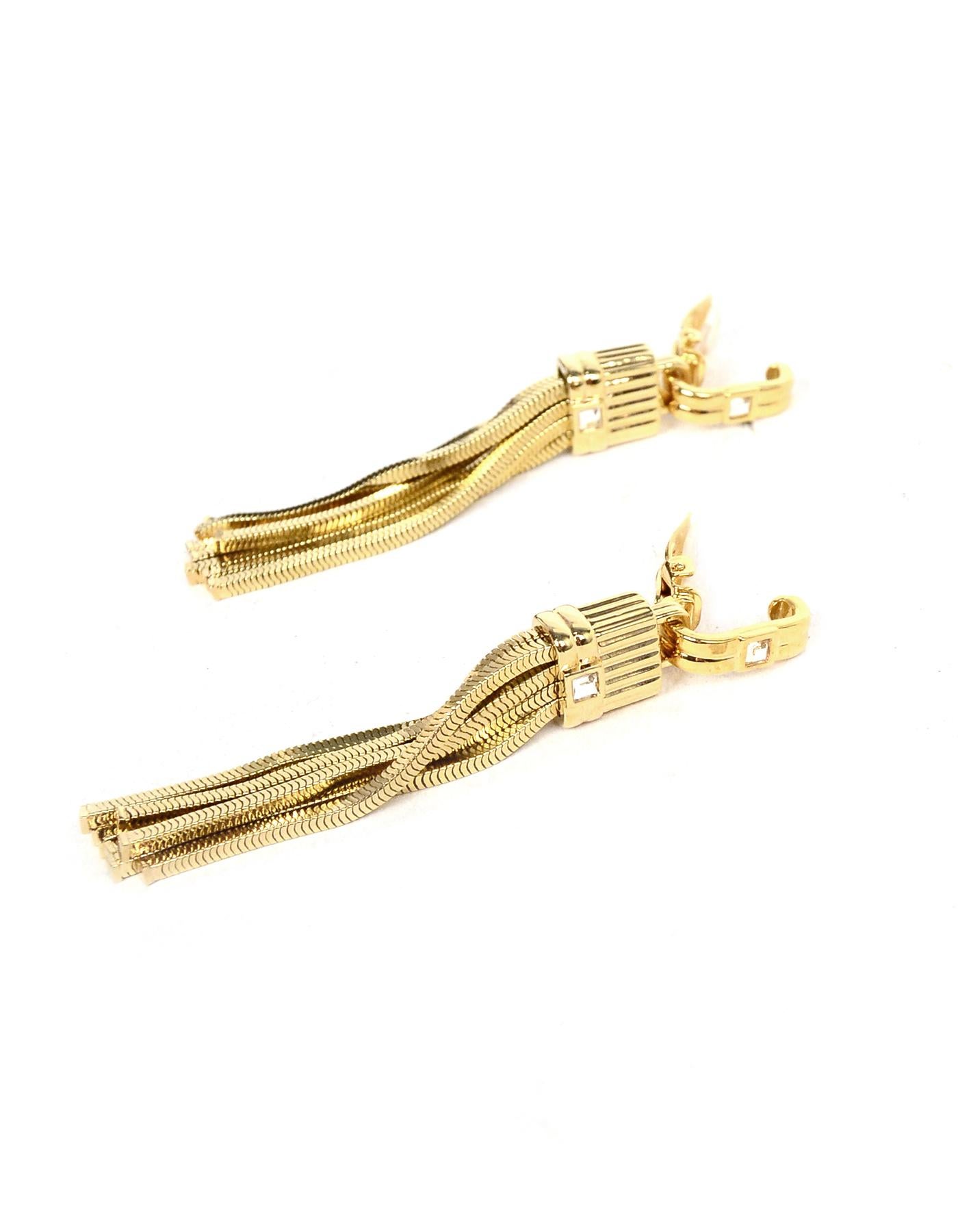 Lanvin Goldtone Chain Tassel Clip On Earrings W/ Crystals In Excellent Condition In New York, NY