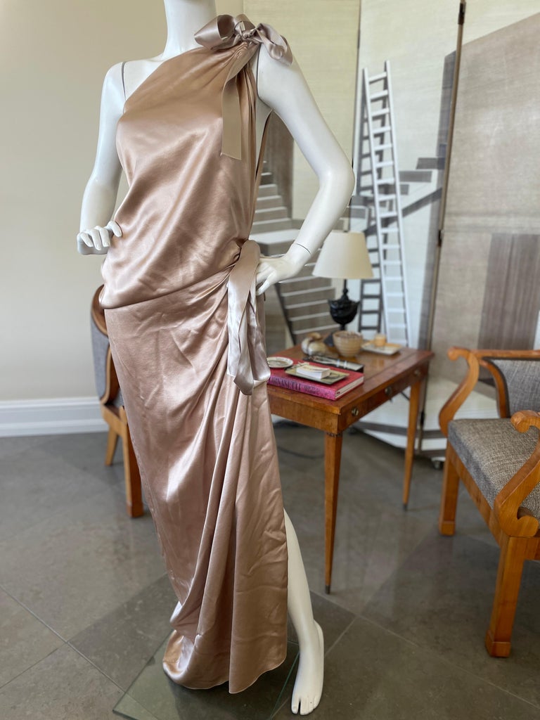 Lanvin Gorgeous Golden One Shoulder Silk Charmeuse Goddess Gown In Good Condition In Cloverdale, CA