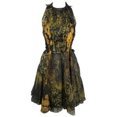 Lanvin Green and Gold Floral Silk Chiffon Cocktail Dress, Spring 2015 Runway