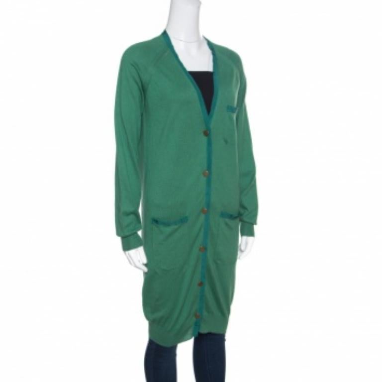 De las mujeres Lanvin Verde Mezcla de Cachemira Chaqueta Larga con Botones Delanteros S en venta