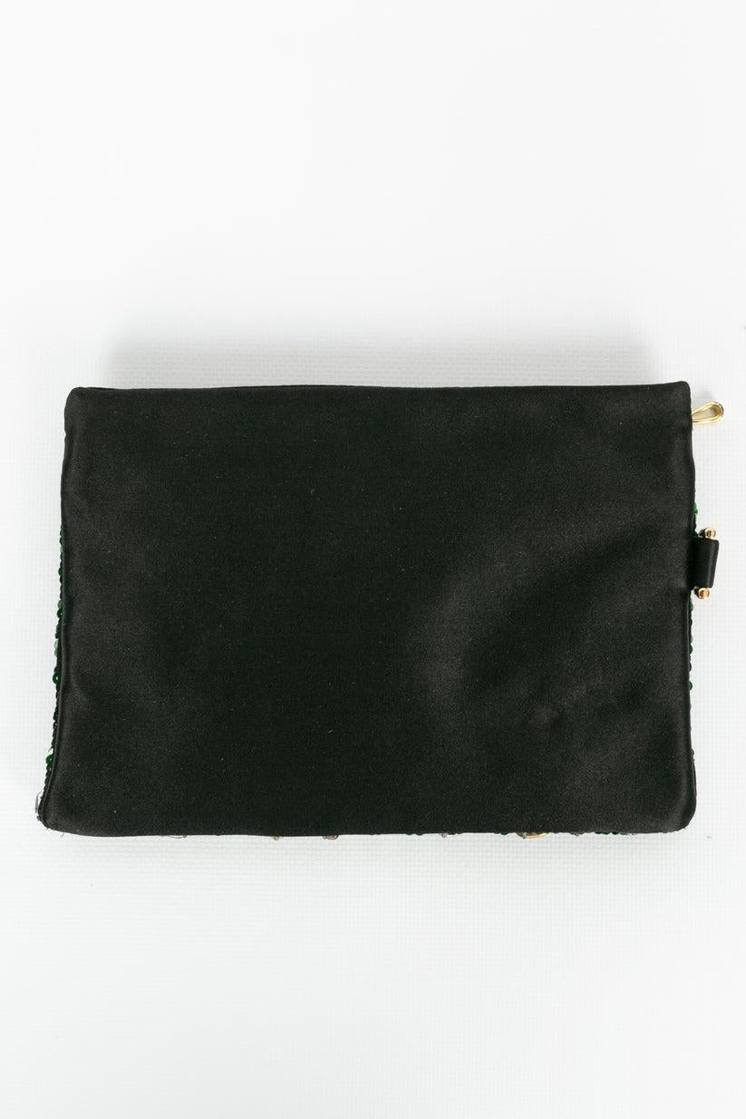 Black Lanvin Green Embroidered Clutch Bag For Sale
