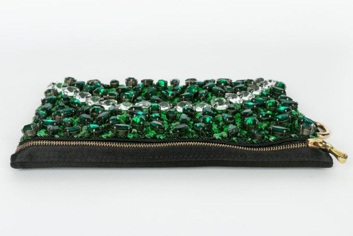 Women's Lanvin Green Embroidered Clutch Bag For Sale
