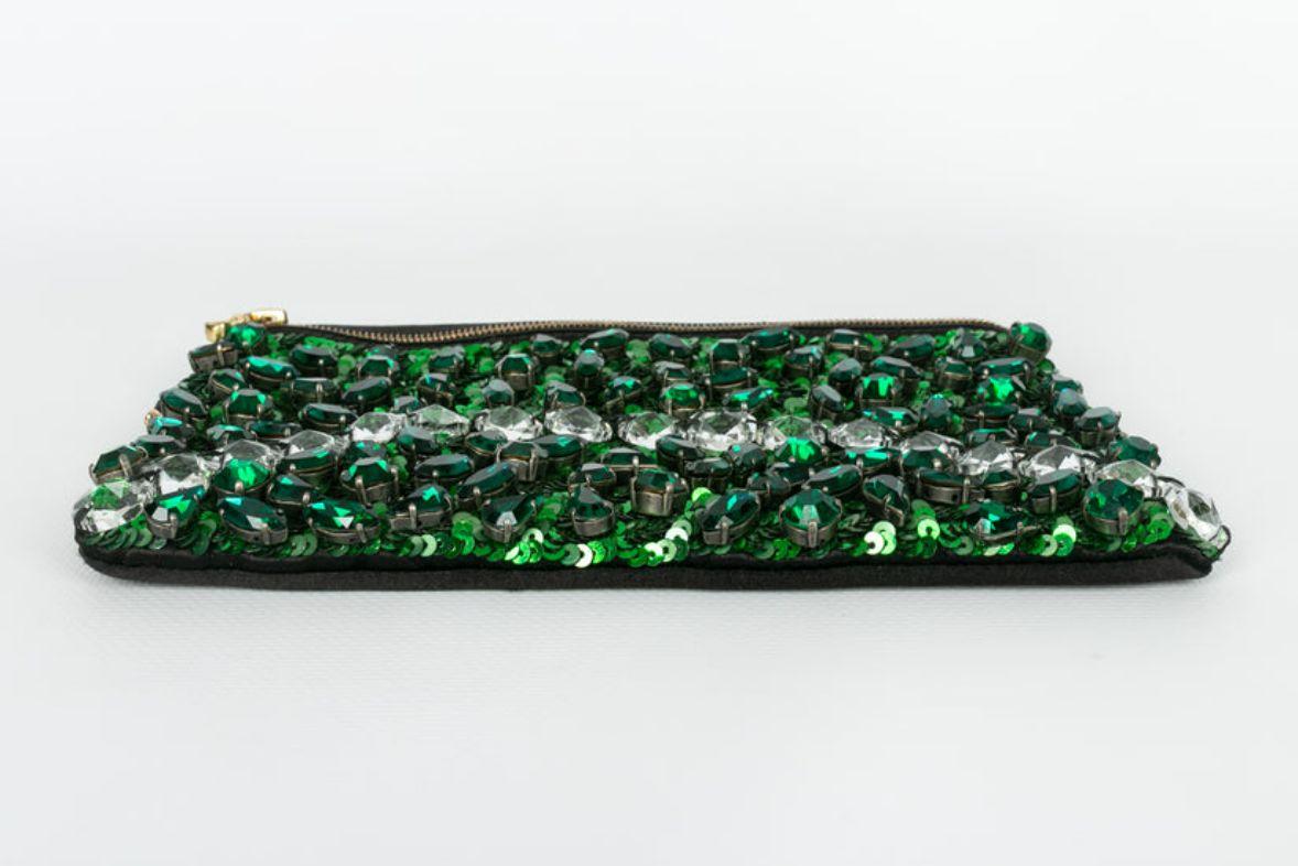 Lanvin Green Embroidered Clutch Bag For Sale 1