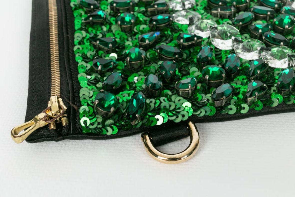 Lanvin Green Embroidered Clutch Bag For Sale 2